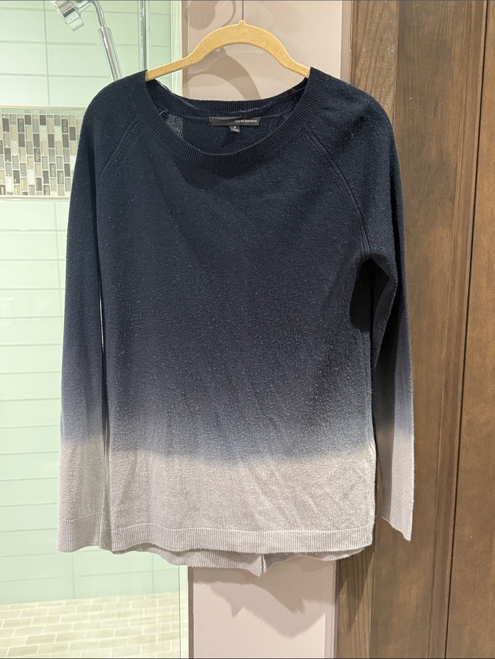 Harve Benard black to Light Gray Ombre Crewneck Sweater